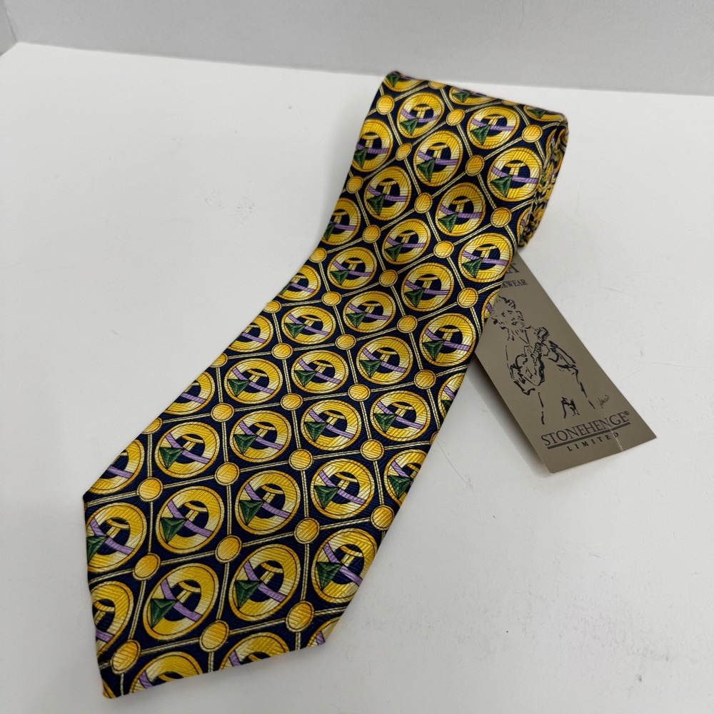 J. Garcia Stonehenge Limited Silk Tie Yellow Blue Geometric Art Neckwear New